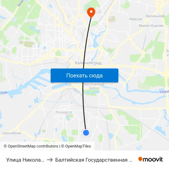 Улица Николая Карамзина (В Центр) to Балтийская Государственная Академия Рыбопромыслового Флота. Корпус 3 map