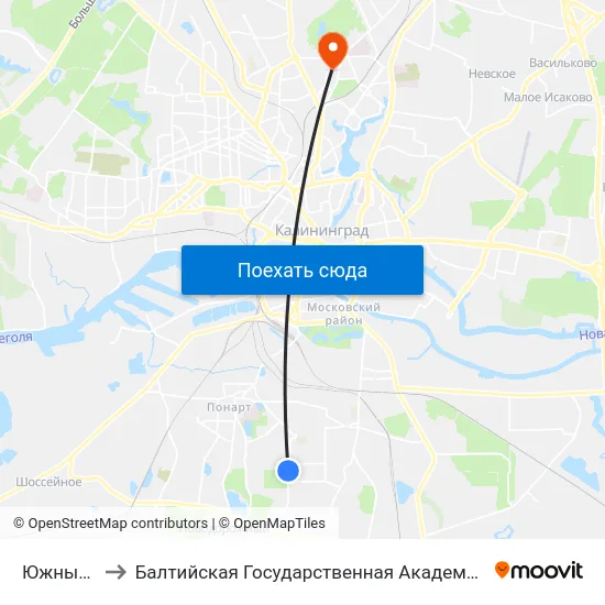 Южный Бульвар to Балтийская Государственная Академия Рыбопромыслового Флота. Корпус 3 map