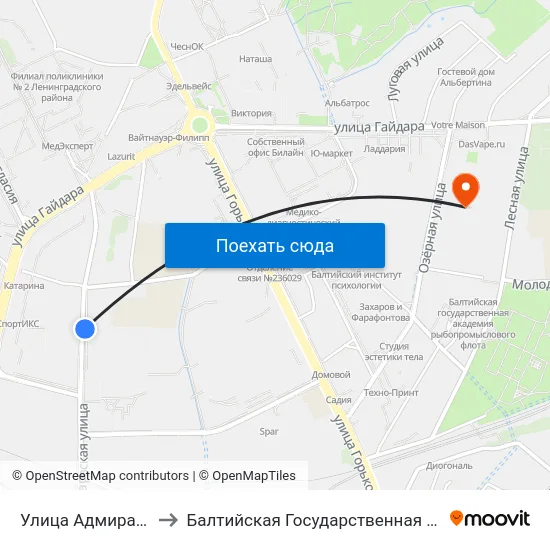 Улица Адмирала Макарова (Из Центра) to Балтийская Государственная Академия Рыбопромыслового Флота. Корпус 3 map