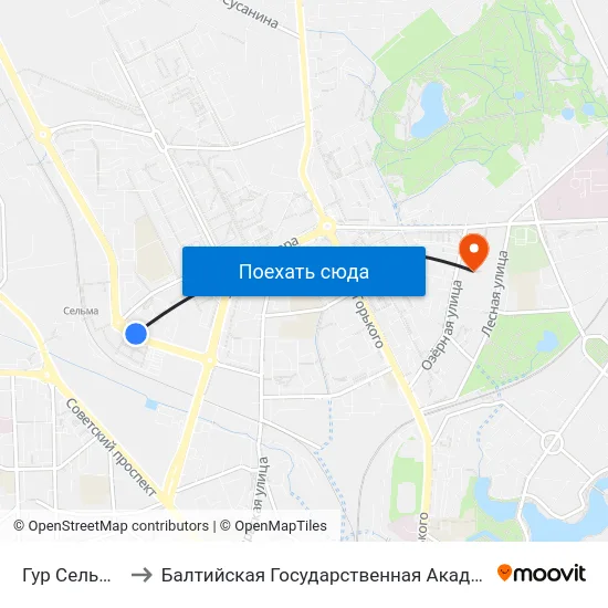 Гур Сельма (Из Центра) to Балтийская Государственная Академия Рыбопромыслового Флота. Корпус 3 map