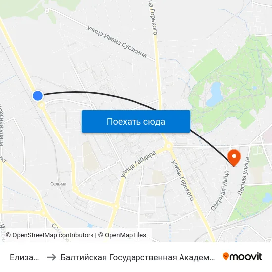 Елизаветинская to Балтийская Государственная Академия Рыбопромыслового Флота. Корпус 3 map