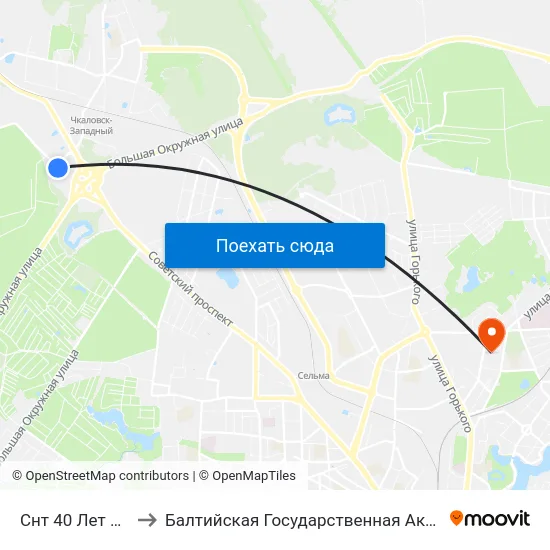 Снт 40 Лет Победы (Конечная) to Балтийская Государственная Академия Рыбопромыслового Флота. Корпус 3 map