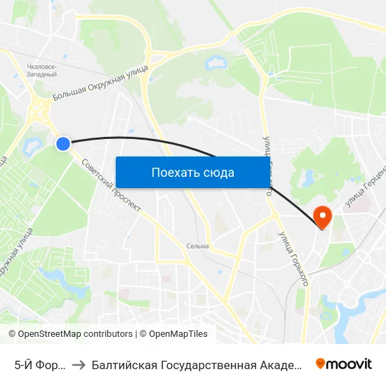 5-Й Форт (В Центр) to Балтийская Государственная Академия Рыбопромыслового Флота. Корпус 3 map