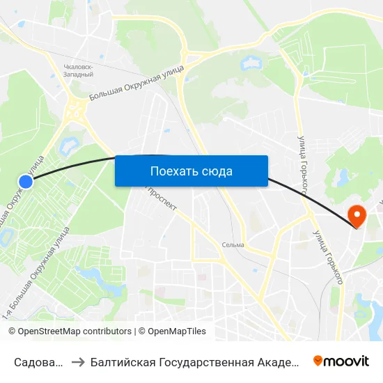 Садовая (В Центр) to Балтийская Государственная Академия Рыбопромыслового Флота. Корпус 3 map
