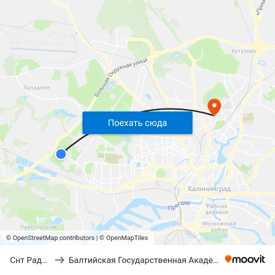 Снт Радуга (В Центр) to Балтийская Государственная Академия Рыбопромыслового Флота. Корпус 3 map