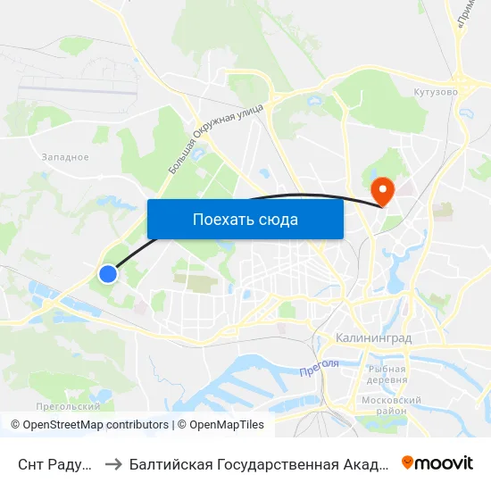 Снт Радуга (Из Центра) to Балтийская Государственная Академия Рыбопромыслового Флота. Корпус 3 map