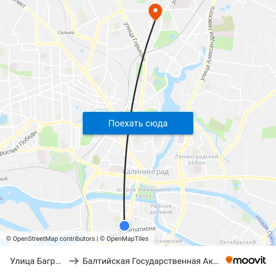 Улица Багратиона (Из Центра) to Балтийская Государственная Академия Рыбопромыслового Флота. Корпус 3 map