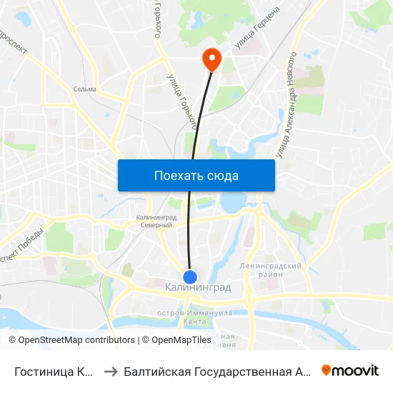 Гостиница Калининград (В Центр) to Балтийская Государственная Академия Рыбопромыслового Флота. Корпус 3 map