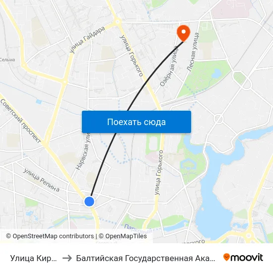 Улица Кирова (Из Центра) to Балтийская Государственная Академия Рыбопромыслового Флота. Корпус 3 map