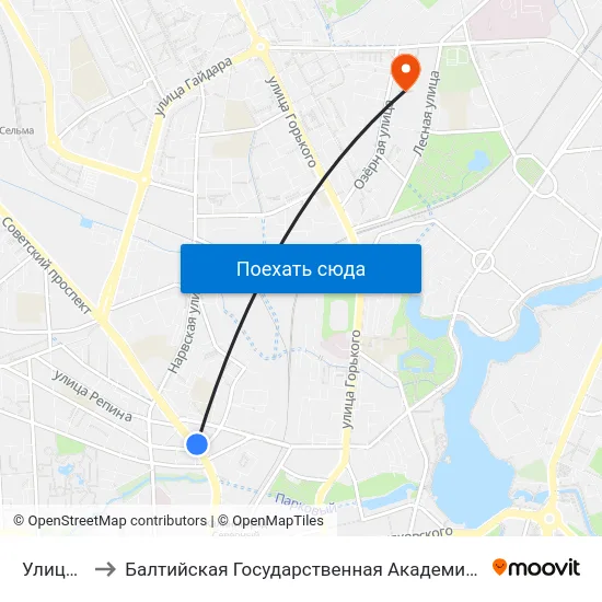Улица Кирова to Балтийская Государственная Академия Рыбопромыслового Флота. Корпус 3 map