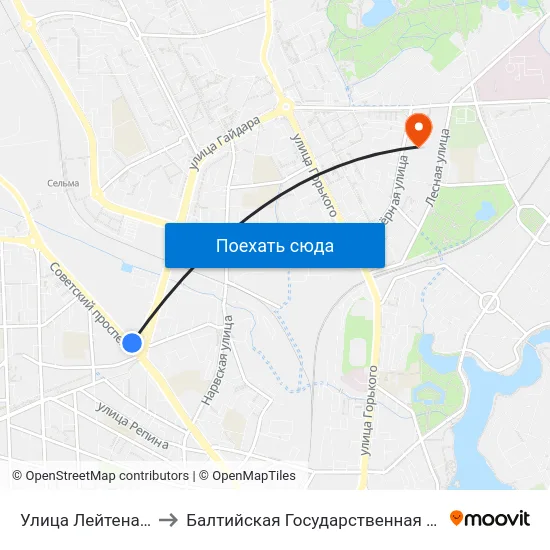 Улица Лейтенанта Яналова (Из Центра) to Балтийская Государственная Академия Рыбопромыслового Флота. Корпус 3 map