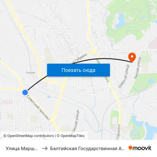 Улица Маршала Борзова (В Центр) to Балтийская Государственная Академия Рыбопромыслового Флота. Корпус 3 map