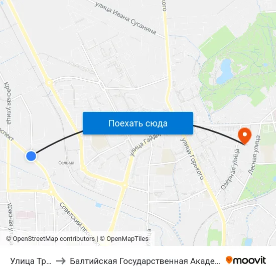 Улица Третьяковская to Балтийская Государственная Академия Рыбопромыслового Флота. Корпус 3 map