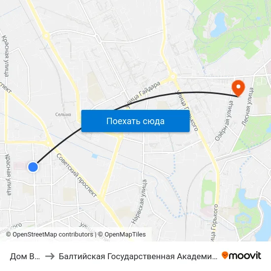 Дом Ветеранов to Балтийская Государственная Академия Рыбопромыслового Флота. Корпус 3 map