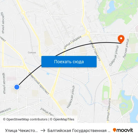 Улица Чекистов (На Ул. Комсомольской) to Балтийская Государственная Академия Рыбопромыслового Флота. Корпус 3 map