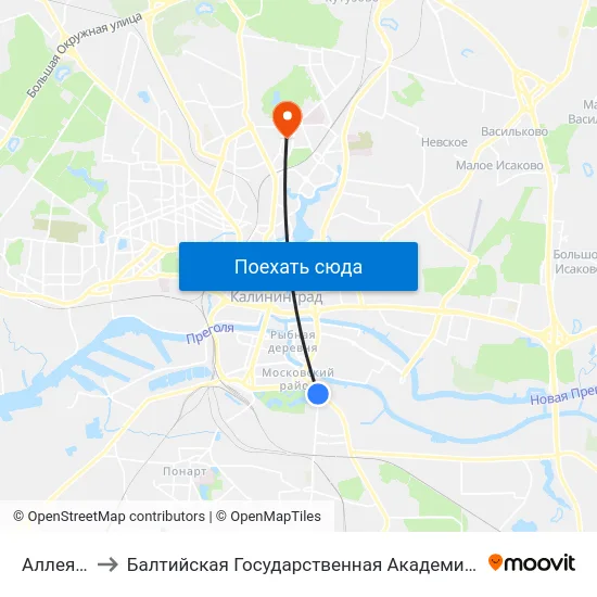 Аллея Смелых to Балтийская Государственная Академия Рыбопромыслового Флота. Корпус 3 map