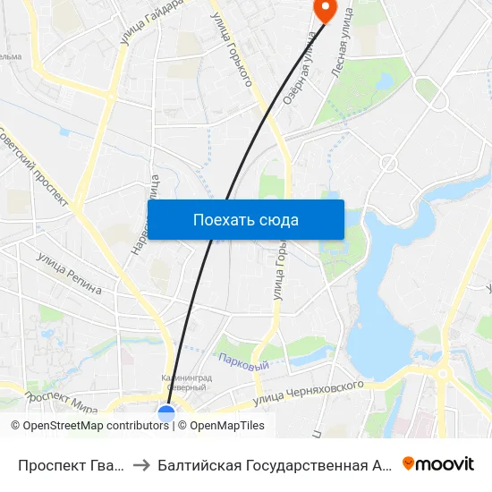 Проспект Гвардейский (Из Центра) to Балтийская Государственная Академия Рыбопромыслового Флота. Корпус 3 map