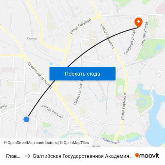 Главпочтамт to Балтийская Государственная Академия Рыбопромыслового Флота. Корпус 3 map