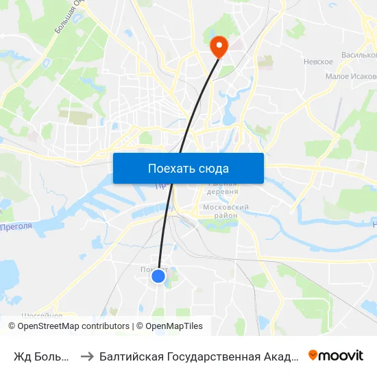 Жд Больница (В Центр) to Балтийская Государственная Академия Рыбопромыслового Флота. Корпус 3 map