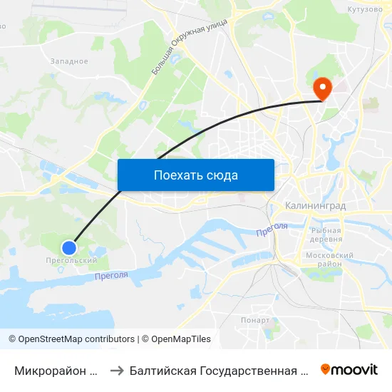 Микрорайон Прегольский (Конечная) to Балтийская Государственная Академия Рыбопромыслового Флота. Корпус 3 map