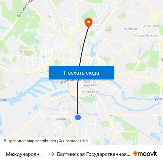 Международный Университет (Из Центра) to Балтийская Государственная Академия Рыбопромыслового Флота. Корпус 3 map