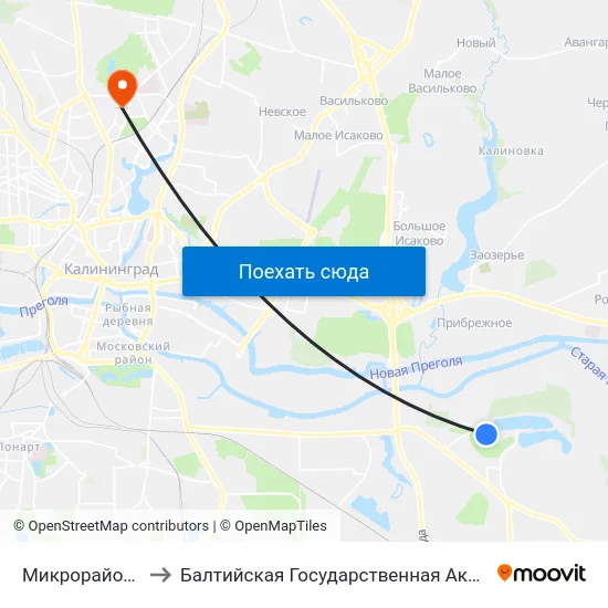 Микрорайон Малое Борисово to Балтийская Государственная Академия Рыбопромыслового Флота. Корпус 3 map