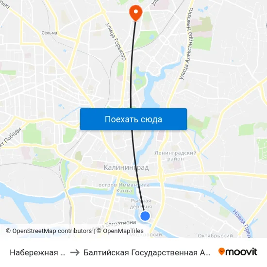 Набережная Ветеранов (В Центр) to Балтийская Государственная Академия Рыбопромыслового Флота. Корпус 3 map