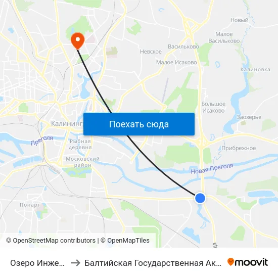 Озеро Инженерное (Из Центра) to Балтийская Государственная Академия Рыбопромыслового Флота. Корпус 3 map