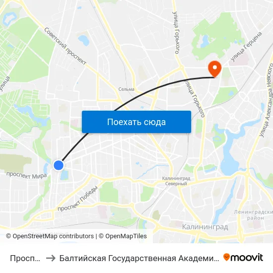 Проспект Мира to Балтийская Государственная Академия Рыбопромыслового Флота. Корпус 3 map