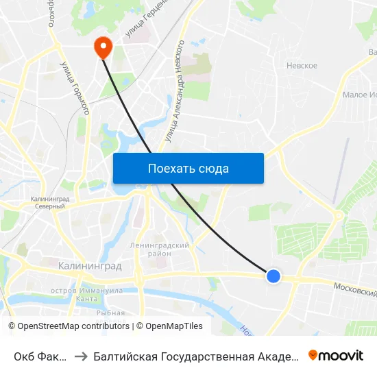 Окб Факел (В Центр) to Балтийская Государственная Академия Рыбопромыслового Флота. Корпус 3 map