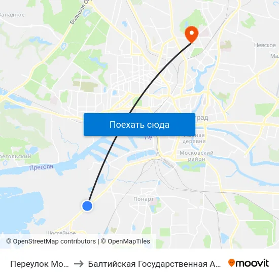 Переулок Можайский (Из Центра) to Балтийская Государственная Академия Рыбопромыслового Флота. Корпус 3 map