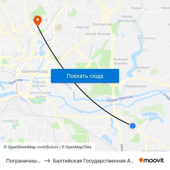 Пограничный Институт (В Центр) to Балтийская Государственная Академия Рыбопромыслового Флота. Корпус 3 map