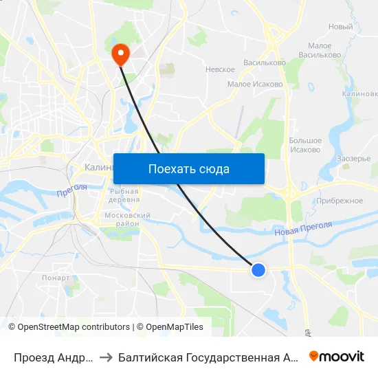 Проезд Андреевский (Из Центра) to Балтийская Государственная Академия Рыбопромыслового Флота. Корпус 3 map