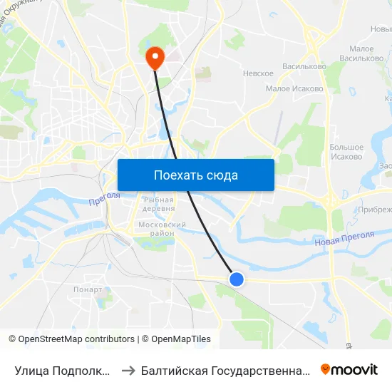 Улица Подполковника Емельянова (В Центр) to Балтийская Государственная Академия Рыбопромыслового Флота. Корпус 3 map