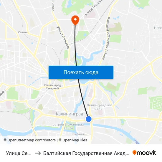 Улица Сергея Тюленина to Балтийская Государственная Академия Рыбопромыслового Флота. Корпус 3 map