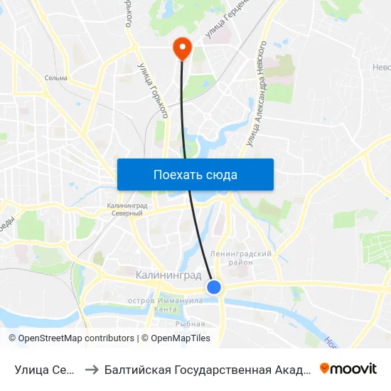 Улица Сергея Тюленина to Балтийская Государственная Академия Рыбопромыслового Флота. Корпус 3 map