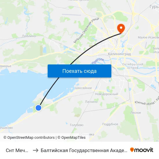 Снт Мечта (Конечная) to Балтийская Государственная Академия Рыбопромыслового Флота. Корпус 3 map
