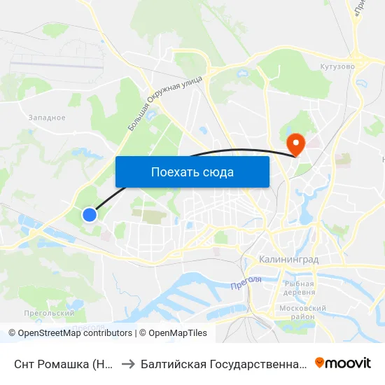 Снт Ромашка (На Ул. Тенистая Аллея, В Центр) to Балтийская Государственная Академия Рыбопромыслового Флота. Корпус 3 map