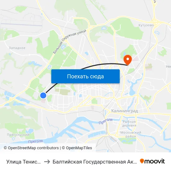 Улица Тенистая Аллея (В Центр) to Балтийская Государственная Академия Рыбопромыслового Флота. Корпус 3 map