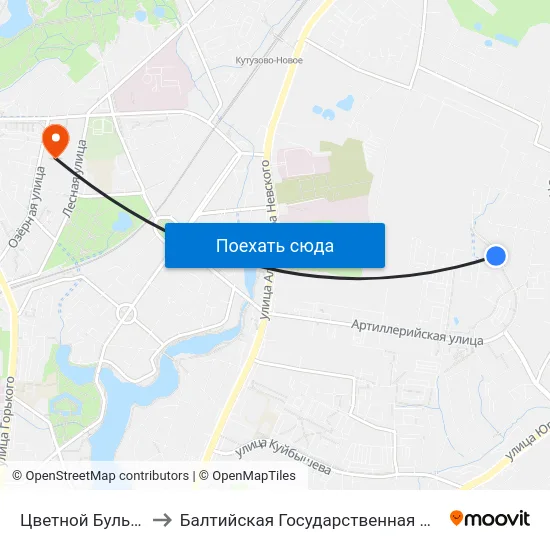 Цветной Бульвар (Дет. Сад, В Центр) to Балтийская Государственная Академия Рыбопромыслового Флота. Корпус 3 map