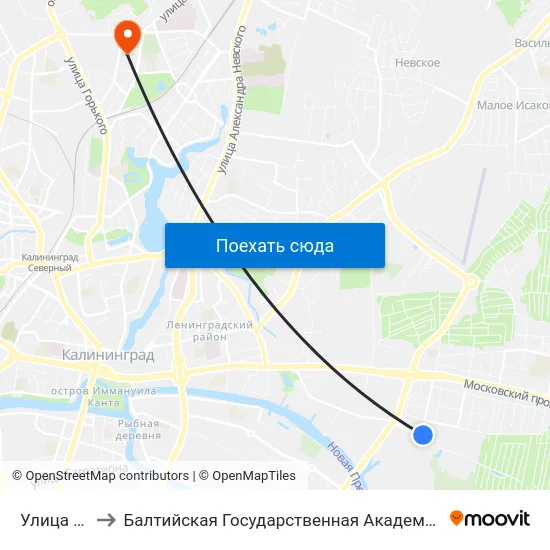 Улица Баженова to Балтийская Государственная Академия Рыбопромыслового Флота. Корпус 3 map
