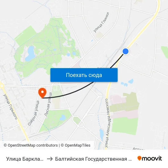 Улица Барклая Де Толли (Из Центра) to Балтийская Государственная Академия Рыбопромыслового Флота. Корпус 3 map