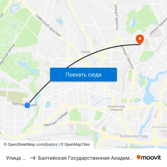 Улица Бассейная to Балтийская Государственная Академия Рыбопромыслового Флота. Корпус 3 map