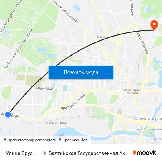 Улица Брусничная (Из Центра) to Балтийская Государственная Академия Рыбопромыслового Флота. Корпус 3 map