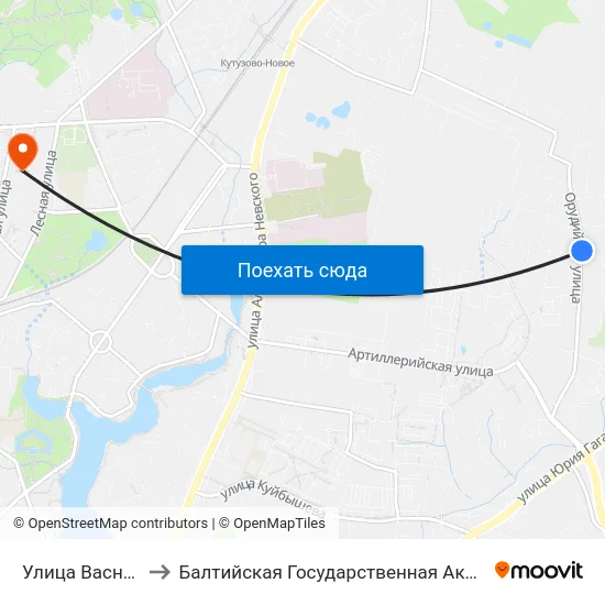 Улица Васнецова (Из Центра) to Балтийская Государственная Академия Рыбопромыслового Флота. Корпус 3 map
