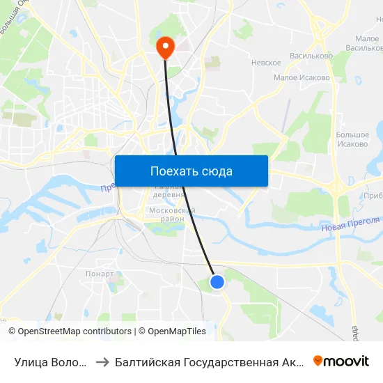 Улица Волочаевская (В Центр) to Балтийская Государственная Академия Рыбопромыслового Флота. Корпус 3 map