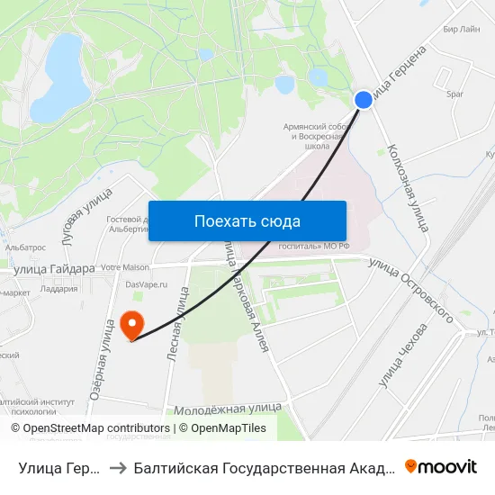 Улица Герцена (В Центр) to Балтийская Государственная Академия Рыбопромыслового Флота. Корпус 3 map