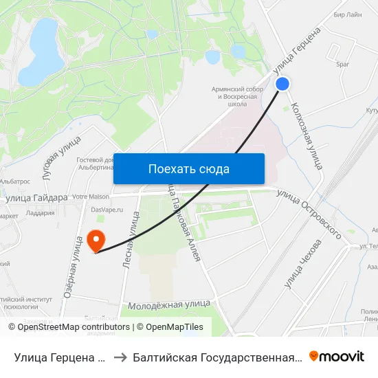 Улица Герцена (На Ул. Колхозная, В Центр) to Балтийская Государственная Академия Рыбопромыслового Флота. Корпус 3 map