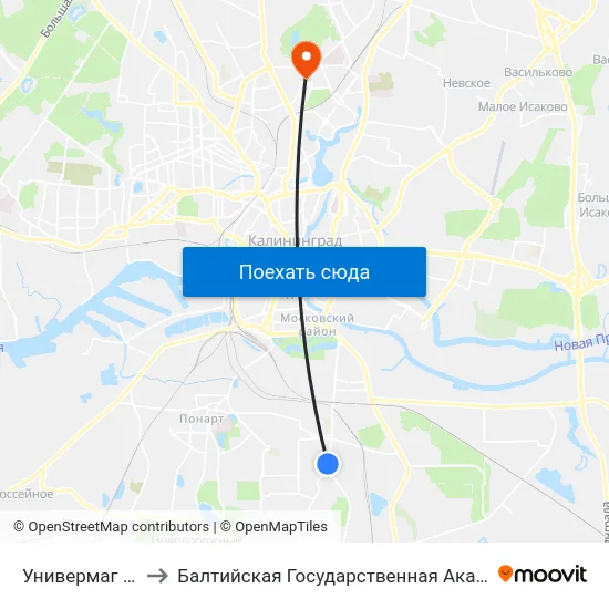 Универмаг Южный (В Центр) to Балтийская Государственная Академия Рыбопромыслового Флота. Корпус 3 map