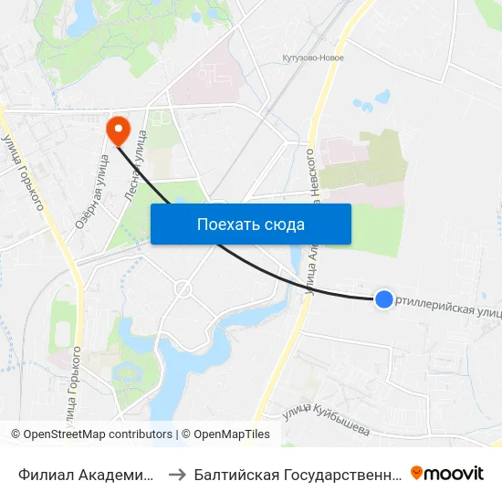 Филиал Академии Народного Хозяйства (Из Центра) to Балтийская Государственная Академия Рыбопромыслового Флота. Корпус 3 map